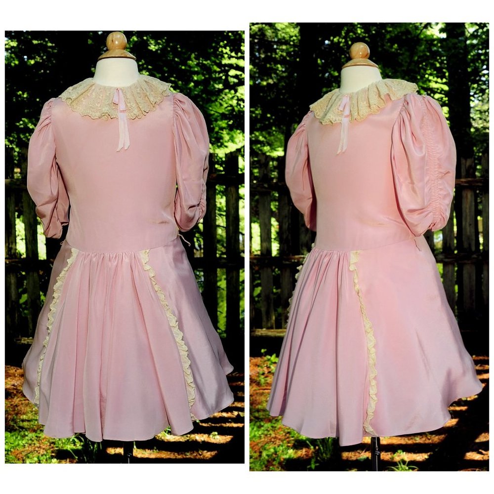 VTG 70's Mauve Pink Silk Rayon & Lace Party Dress Valerie Parr Chemisier Size 8
